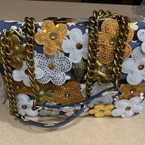 Kurt Geiger Blue Floral Embellished Shoulder Bag